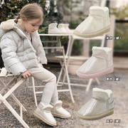 ts儿童防水雪地靴，冬季女童果冻，透明棉靴加厚绒短靴