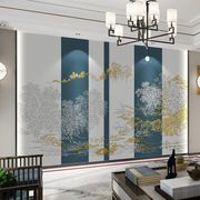 5d新中式墙布客厅沙发背景墙壁纸，电视墙壁布茶室卧室肌理山水壁画
