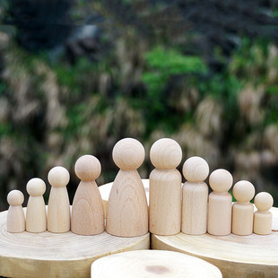 木偶家庭系统排列小物件木头人原木创意彩绘人偶，装饰摆件玩具实木