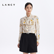 LANCY/朗姿秋季法式真丝印花飘带衬衫优雅气质高级感衬衣上衣女