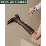 bb古韩国不过膝弹力骑士靴女2022新棕色(新棕色)方头，平跟高筒靴长筒单靴子(单靴子)