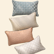 现代轻奢新中式沙发腰靠枕长方形抱枕套30*50cm缎面提花米色粉i.
