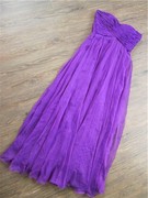 0715a紫色雪纺a字裙抹胸长款修身宴会晚礼服裙，年会聚会伴娘裙