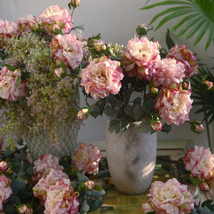 法式焦边牡丹仿真花束，客厅餐桌装饰花卉假花摆设插花摆件绢花单只