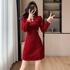 新中式改良旗袍裙小个子秋冬季复古国风气质级感盘扣红色连衣裙