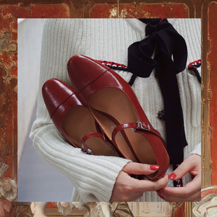 scarlet复古女鞋《血腥玛丽》万年好穿酱红色，玛丽珍方跟圆头秋款