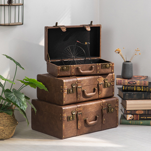 复古手提箱旅行收纳箱，欧式民国道具复古皮箱老式手提箱子小行李箱