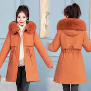 派克服2023年女韩版中长款棉衣棉服，冬季加绒棉袄大毛领外套