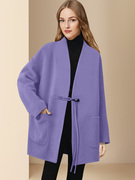 迪菲丽格洋气减龄宽松紫色毛呢外套，女冬2023休闲百搭呢子大衣