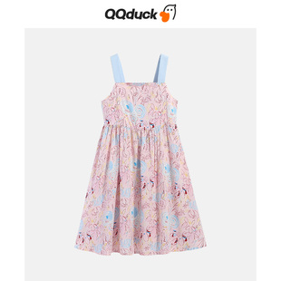 QQduck可可鸭女童连衣裙夏季洋气吊带裙公主裙儿童碎花裙子夏装薄