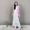 立体提花刺绣白色连衣裙，女夏季韩版v领蕾丝，设计感吊带仙女裙