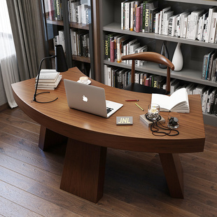 实木电脑桌台式家用书桌北欧办公桌书房创意总裁桌美式LOFT老板桌