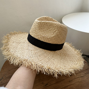 夏季拉菲草编大沿帽，旅游拍照沙滩帽遮阳防紫外线，海边度假大草帽