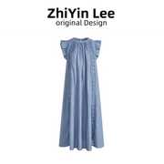 zhiyin蓝色小飞袖蕾丝，背心裙女2024春夏，宽松无袖连衣裙娃娃裙