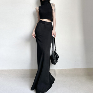 gagaopt设计感小众高腰，显瘦包臀半身裙简约黑色，仙女长款直筒裙春