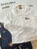 miki刺绣小熊海军领衬衣，23秋季男女童，衬衫白色纯棉打底翻领