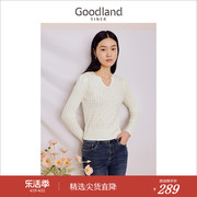 Goodland美地女装2023秋季休闲慵懒风羊毛混纺针织衫烫钻上衣