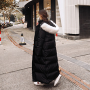 棉服女超长款到脚踝，2022年韩版宽松黑色，加厚大毛领棉衣潮