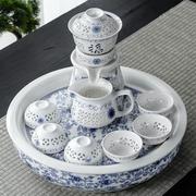 陶瓷茶盘大号储水圆形干泡盘整套家用隔热双层功夫茶具套装功夫