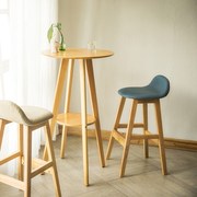 实木酒吧台小圆桌椅奶茶店家用高脚圆桌凳子客厅北欧靠墙桌椅