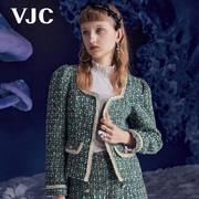 VJC/威杰思秋冬女装方领短外套法式复古粗花呢短款外套