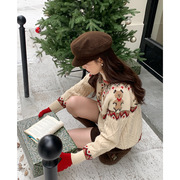 圣诞毛衣系列2.0复古小熊卡通羊毛针织衫女冬季上衣N802A