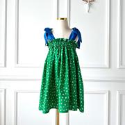 女童吊带连衣裙绿色碎花撞色舒适纯棉松紧油画风抹胸系带公主裙