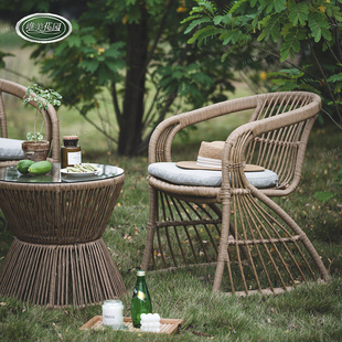 唯美花园藤桌椅茶几三件套创意简约艺术休闲室内客厅户外商用装饰