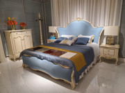 欧式法式实木新古典(新古典)家具时尚银，灰白色fb91大床双人床床头柜
