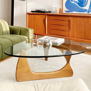 北欧高级轻奢实木茶几中复古家用小户型客厅沙发边几异形玻璃桌子