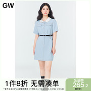GW大码女装清新法式娃娃领减龄收腰连衣裙2024夏季微胖mm显瘦