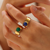 欧美INS风流行戒指18K金不锈钢镶嵌圆形天然石指环女钛钢饰品戒指