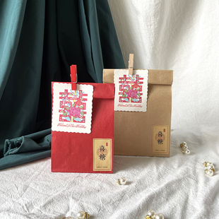 自制结婚喜糖袋红色牛皮纸创意婚礼糖盒小红色同款回礼糖果袋婚庆