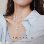 JASMO原创双层叠戴白玉髓巴洛克花瓣珍珠可拆卸清冷项链锁骨链女