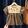 女童夏装衬衣韩版棉布刺绣衬衣，儿童女宝宝娃娃，衫圆领短袖纯棉上衣