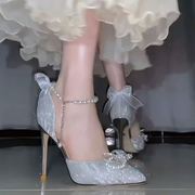 银色水晶鞋主婚纱新娘主婚鞋不累脚高级感女2023日常平时可穿