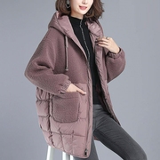 2024冬季棉服女中长款棉袄加厚棉衣，韩版宽松大码妈妈，仿羊羔毛外套(毛外套)