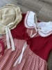 红色格子裙子女夏季2023娃娃，领收腰初恋短裙，小个子连衣裙女