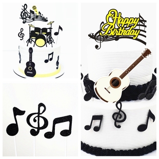 蛋糕装饰插牌音符架子鼓麦克风吉他唱歌ktv蛋糕装扮音乐主题插件