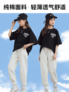 女童短袖t恤字母黑色，2023夏装中大儿童，洋气棉t宽松薄款时尚