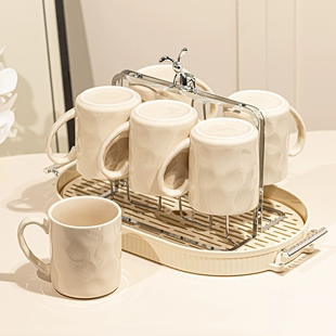 奶油风水杯套装家用陶瓷杯子2023轻奢水杯茶杯马克杯水具套装