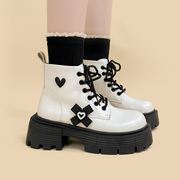 白色马丁靴女2023春季日系甜酷可爱小个子靴子低跟厚底中筒靴