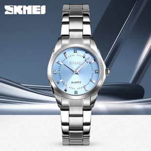 skmei时刻美女士手表不锈钢腕时尚手表女防水石英表小众女表手表