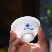 日式高档德化白瓷主人杯单杯女个性，手绘青花品茗杯茶杯陶瓷礼盒装