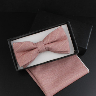 西服涤棉镶金丝领结方巾，套装男粉色藕，粉色正装婚礼新郎双层蝴蝶结
