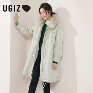 UGIZ2021冬季韩版女装潮流针织拼接中长款毛领外套女UTDUE922