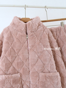 粉色睡衣女士冬季夹棉三层加厚珊瑚绒甜美女生加绒保暖家居服套装