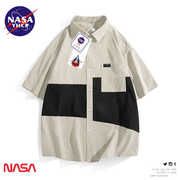 NASA联名短袖衬衫男士夏季日系潮牌情侣休闲衬衣潮流拼接撞色外套