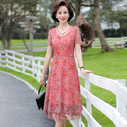 时尚妈妈夏装连衣裙40岁50中年女裙子中长款中老年，女装雪纺裙高贵