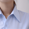 职业白衬衫女修身收腰v领条纹衬衣短袖职业装，工作服正装蓝色斜纹